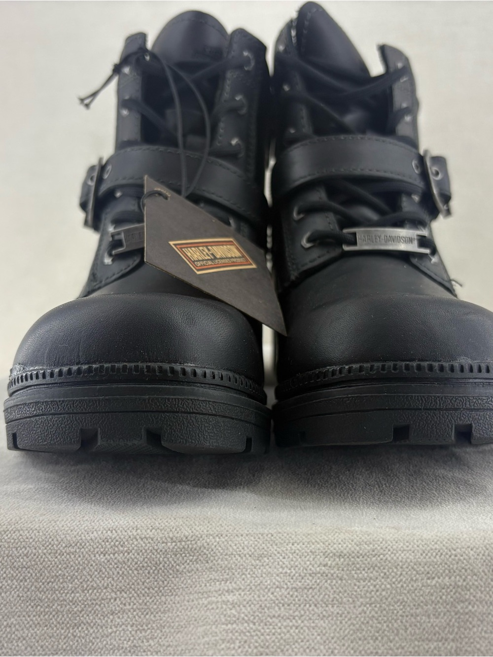 Harley-Davidson Black Lace-Up Leather Buckle Boots - Picture 3 of 9